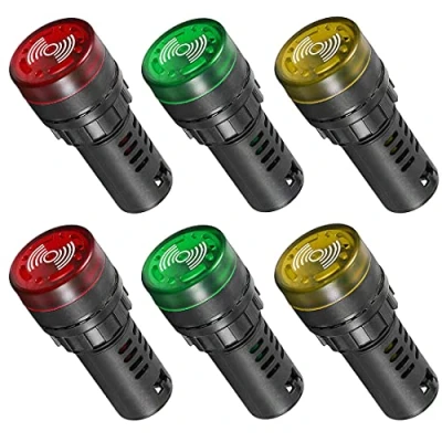 Abbildung von GUUZI 6pcs AC DC 220V 22mm LED Blitzalarmsignal Anzeigelampe mit Summer (Rot/Gelb/Grün, Jeweils für 2 Stück)