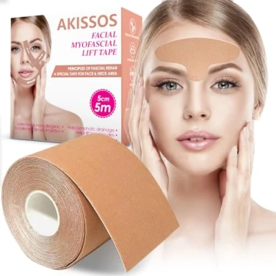 Abbildung von Akissos Face Tape Stirnfaltenband Zornesfalte Pflaster Gesichtstape Gegen Falten für Gesicht und Hals, Baumwolle Bequem Weich Hypoallergen 5cm*5m 1 Rolle