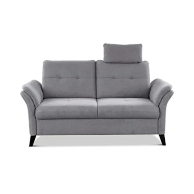 Abbildung von CAVADORE 2er Sofa Grönland / Skandinavische 2 Sitzer Couch mit Federkern, Sitztiefenverstellung + Kopfstütze 173 x 90 102 Flachgewebe, Grau