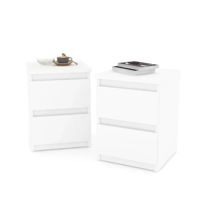 Abbildung von MRBLS_HOME Nachttisch 2er Set Nachtschrank Nachtkommode Modern Möbel mit Schubladen Kommode Holz Schubladenschrank für Ihr Schlafzimmer (Weiß Matt) 30 x 43 32,5 cm (B/H/T)