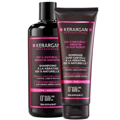 Abbildung von Kerargan Duo Shampoo und Kopfhautpeeling mit Keratin für strapaziertes gestresstes Haar Reinigt, Stärkt Schützt Ohne Sulfate, Parabene Silikone 500ml + 250ml