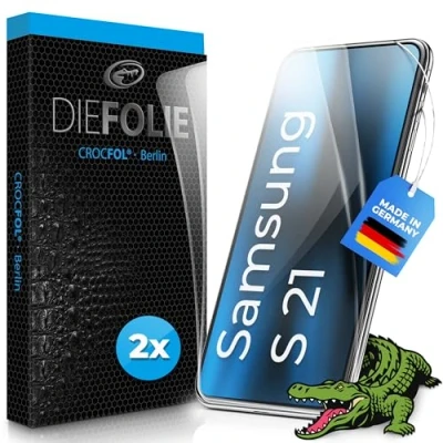 Abbildung von Crocfol Schutzfolie vom Testsieger [2 St.] kompatibel mit Samsung Galaxy S21 selbstheilende Premium 5D Langzeit Panzerfolie (Case Friendly)