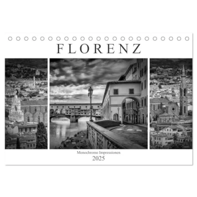 Abbildung von FLORENZ Monochrome Impressionen (Tischkalender 2025 DIN A5 quer), CALVENDO Monatskalender: Idylle und historische Bauten