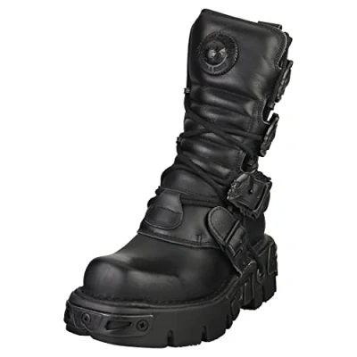 Abbildung von New Rock schwarze Lederstiefel mit mittlerer Wade 391 S18