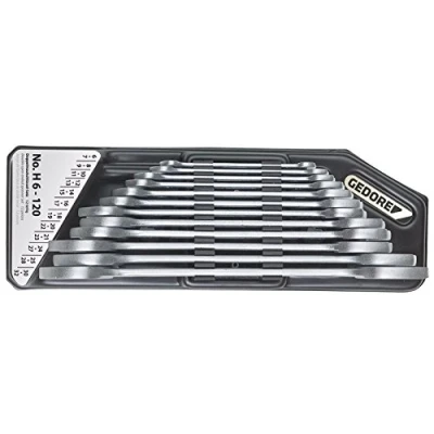 Abbildung von GEDORE Doppelmaulschlüssel Satz, Set 12 teilig im Halter, SW 6 32 mm, metrisch, flach, Schraubenschlüssel Set, matt verchromt, H 120