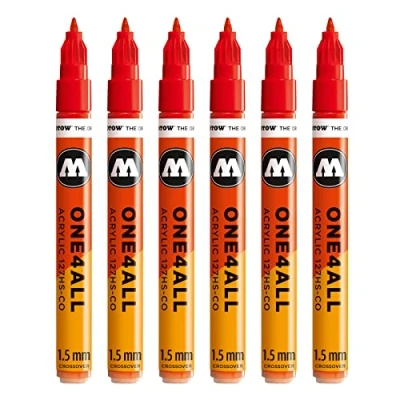 Abbildung von Molotow One4All 127HS CO Acryl Marker (1,5 mm Strichstärke, hochdeckend und permanent, UV beständig, für fast alle Untergründe) 6 Stück Farbe 013 verkehrsrot