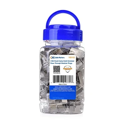 Abbildung von Cable Matters 100er Pack abgeschirmte RJ45 passthrough Connector (Cat 6A Ends / Cat6A Modular Plugs/Ethernet Plugs/Network Connector) für Solid oder Stranded S/FTP Ethernet Kabel