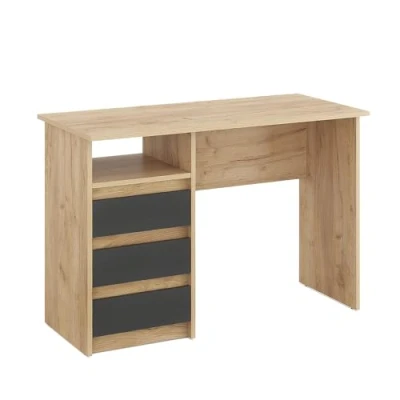 Abbildung von KOMTO Schreibtisch mit Schubladen Bürotisch Computertisch Klein Arbeitstisch Büro PC Tisch Kinderschreibtisch Stauraum Moderner Honig Eiche/Anthrazit Oslo 110 x 50 74 cm