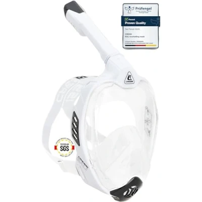 Abbildung von CRESSI Bali Full Face Mask White/Black L/XL Unisex Vollgesichts Schnorchelmaske, Ultraklare AntiFog Sichtscheibe, 100% Silikon, Schnorchel Trocken mit Sicherheitsventilen, Weiß/Schwarz,