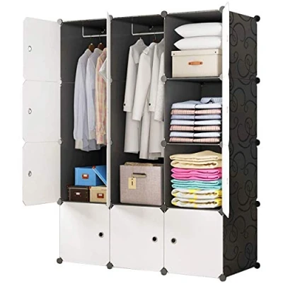 Abbildung von BRIAN &amp; DANY Kleiderschrank aus 12 Würfeln, modularer Speicher Organisator Kunststoffschrank mit Türen 2 Aufhängern, tiefere Fächer als normal (45 cm vs. 35 cm) für mehr Platz