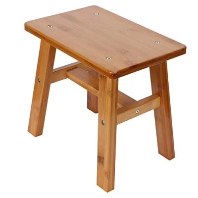 Abbildung von Kleiner Bambushocker Mehrzweck Kinderhocker, Hocker Fußbank Fußstütze mit niedrigem für Küche, Bad, Schlafzimmer oder Spielzeugzimmer(Kleiner quadratischer Bambushocker)