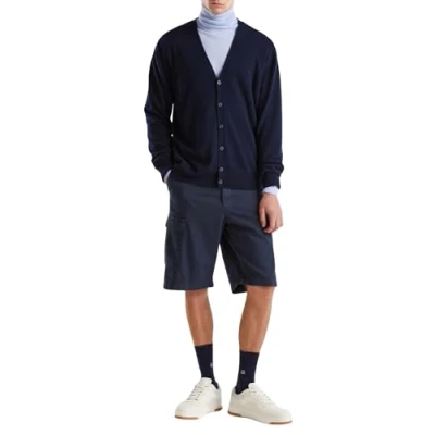 Abbildung von United Colors of Benetton WITH Chainstitch LOGO ON BACK Relaxed FIT Strickjacke, Herren, Größe: Large, Blue