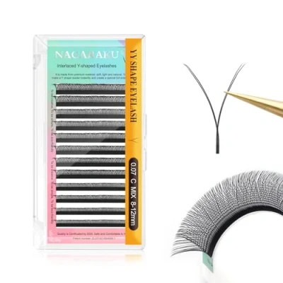 Abbildung von NAGARAKU YY Wimpernverlängerung Lashes Extensions 4D Kreuz Volumen Wimpern Vorgefertigte Ventilatoren Y Eyelash und Quer 12 Reihen Schwarz(0.07 C Curl 8 12mm）
