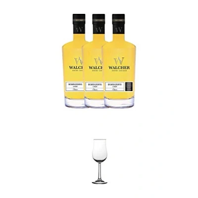 Abbildung von Walcher Bombardino Ei Rum Likör 17% 3 x 0,7 Liter + Nosing Gläser Kelchglas Bugatti mit Eichstrich 2cl und 4cl 1 Stück