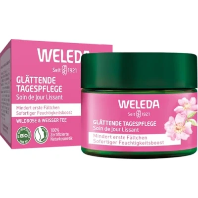 Abbildung von WELEDA Bio Glättende Tagespflege Wildrose &amp; Weißer Tee Naturkosmetik Natural Aging Gesichtscreme mit Age Protect Complex mindert erste Fältchen für sichtbar glattere Haut (vegan, 40ml)