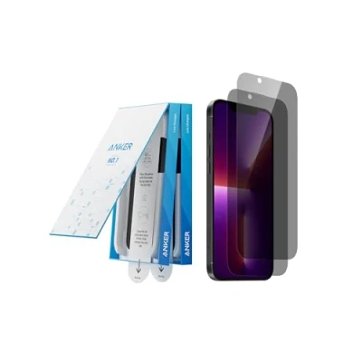 Abbildung von Anker Privacy Displayschutzfolie für iPhone 13 Pro Max/14 Plus (2er Pack), 17cm gehärtete Glasfolie mit einfacher Installation, 8K Ultra HD, 9H Härte, kratz und stoßfest, 12 Monate Garantie