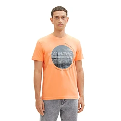 Abbildung von TOM TAILOR Herren 1036427 T Shirt mit Foto Print, 22195 Fruity Melon Orange, M