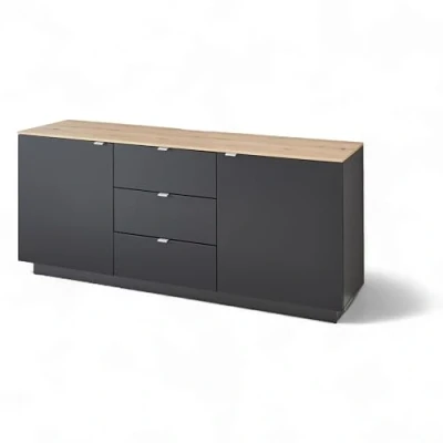 Abbildung von CORE TV Sideboard in Schwarz, Artisan Eiche Optik Moderner Fernsehschrank mit Schubladen und viel Stauraum 180 x 77 44 cm (B/H/T)