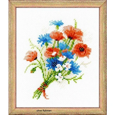 Abbildung von Riolis Kreuzstichset Bouquet mit Kornblume Gezählt Set 6 x 20,3 cm 14 Count, Acryl, Mehrfarbig