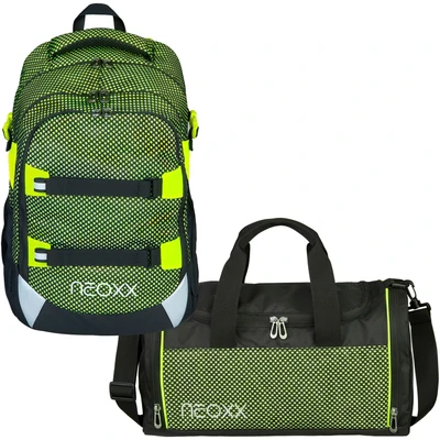 Abbildung von neoxx Schulrucksack &quot;All about Neon Rucksack &amp; Sporttasche&quot;, Reflektorflächen, aus recycelten PET Flaschen