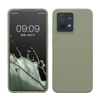 Abbildung von kwmobile Hülle kompatibel mit Motorola Moto G84 5G Silikon Handy Case Handyhülle weiche Oberfläche kabelloses Laden Graugrün