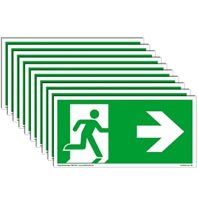 Abbildung von 10 Schilder Notausgang extra langnachleuchtend PVC selbstklebend 297x148mm gemäß ASR A1.3 DIN 7010 67510 Notausgangsschild Pfeil rechts Fluchtwegschild Rettungsweg Dreifke® 160