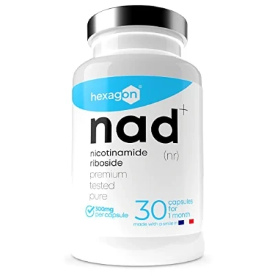 Abbildung von NAD+ Nicotinamide Riboside Chloride 300mg +1 Monat Kur NAD Booster Anti Aging &amp; Gegen Müdigkeit Made in France 30 Vegetarische Kapseln Vegan Hexagon