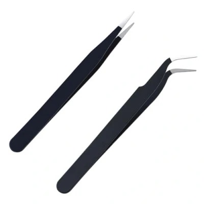 Abbildung von iCovalescent Pinzette 2er Set, Gerade und Gebogene Pinzette, Edelstahl Augenbrauenpinzette für Gesichtshaare, Wimpern, Augenbrauen Eingewachsene Haare(Schwarz, 11,5cm*1cm)