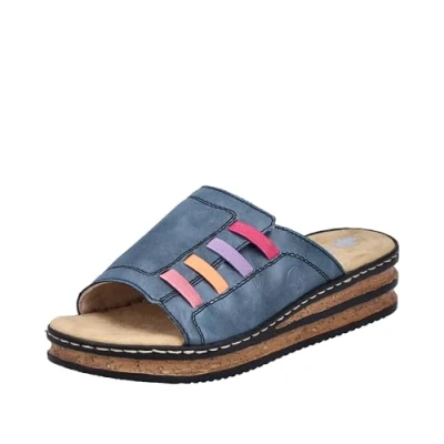 Abbildung von Rieker Keilpantolette Sommerschuh, Hausschuh, Pantolette mit bequemem Keilabsatz
