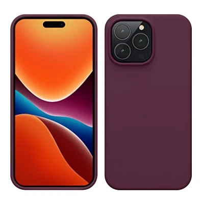 Abbildung von kwmobile Hülle für das iPhone 14 Pro Max dünnes Silikon Handy Case stoßfeste Handyhülle mit weicher Oberfläche unterstützt kabelloses Laden Rhabarber Rot