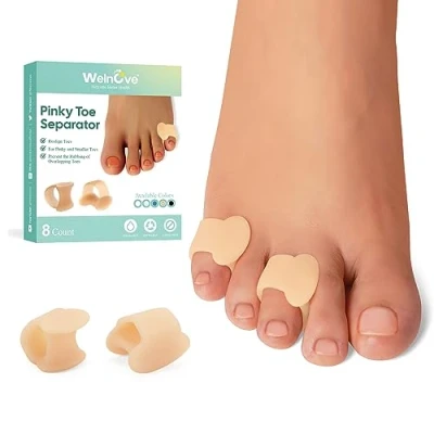 Abbildung von Welnove Gel Zehentrenner,kleine Zehenkissen, kleine Zehenhülsen zur Vorbeugung von Reibung und Druckentlastung (Packung mit 8 Stück, Beige)…
