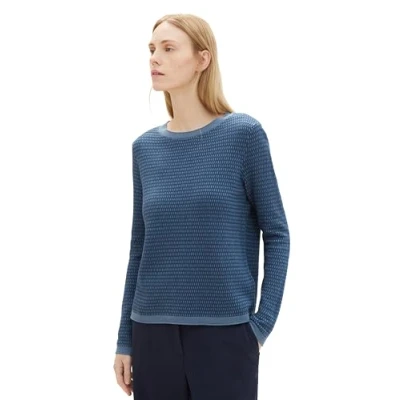 Abbildung von TOM Tailor MIT Struktur Strickpullover, Damen, Größe: 3XL, blue structure