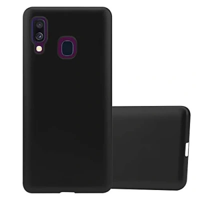 Abbildung von Cadorabo Hülle kompatibel mit Samsung Galaxy A40 Schutzhülle TPU Silikon Case Metallic Design Slim Kratzfest Weiche Gummi Rundumschutz für in Schwarz