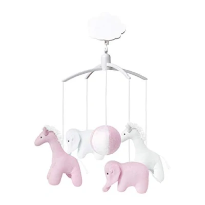 Abbildung von Trousselier Musikmobile Elefant &amp; Giraffe Baumwollstoff Romeo Julia Musik Klassisch Chic Ideales Geburtsgeschenk Einfach zu installieren Farbe rosa
