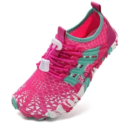 Abbildung von Barfußschuhe Kinder Barfussschuhe Wasserschuhe Mädchen Badeschuhe Barfuß Schuhe Aquaschuhe Schwimmschuhe Strandschuhe rutschfeste Schnell Trocknend（Rosa 31EU）