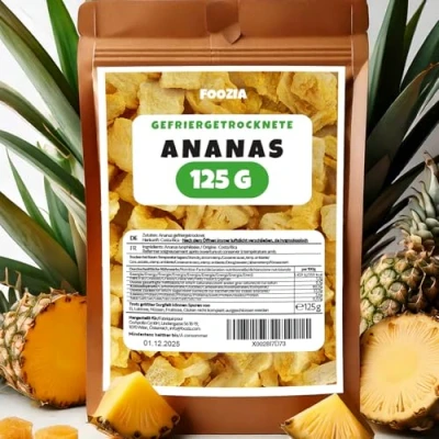 Abbildung von Ananas gefriergetrocknet 125g große Stücke, Gefriergetrocknete Früchte Ohne Zusätze 100% Pur Natürlich Trockenfrüchte Getrocknete Trockenobst von Foozia