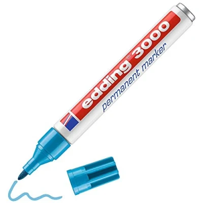 Abbildung von edding 3000 Permanentmarker hell blau 10 Stifte Rund Spitze 1,5 3 mm schnell trocknender Permanent Marker wasserfest, wischfest für Karton, Kunststoff, Holz, Metall Universalmarker