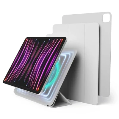 Abbildung von elago Magnetisches Folio Hülle Kompatibel mit iPad Pro 12.9&quot; 6., 5., 4. Gen Rückwand kann an Metallmaterialien befestigt Werden, Apple Pencil und elago&#039;s Case (Hellgrau)