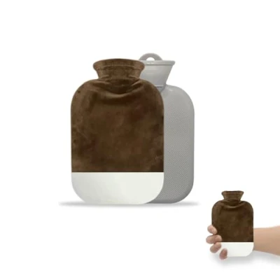 Abbildung von Wärmflasche mit Bezug, Bezug Abnehmbar, Waschbarer Flaschenbezug, Wärmbeutel für Warm und Bequem (Brown, 500ML)