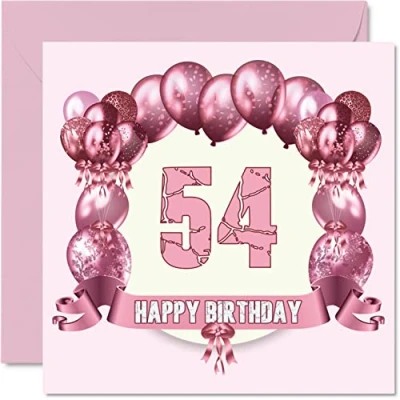 Abbildung von Stuff4 Fun 54th Birthday Cards for Woman Balloons Happy Card Dad Mum Grandad Nanny Grandma Uncle Auntie Cousin Friend, 145mm x Greeting Cards,