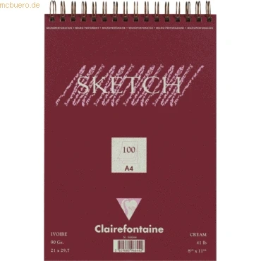 Abbildung von Clairefontaine 96606C Skizzenblock Sketch mit Doppelspirale, DIN A5 14,8x21cm, 50 Blatt, ideal für Trockentechniken, 90g, Weiß, 1 Stück