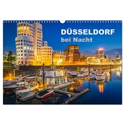 Abbildung von Düsseldorf bei Nacht (Wandkalender 2025 DIN A3 quer), CALVENDO Monatskalender