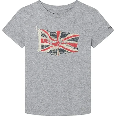 Abbildung von Pepe Jeans Jungen T Shirts Flag Logo Jr S/S N, Grau (Grey Marl), 4 Jahre