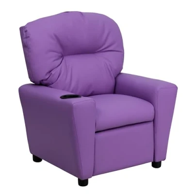 Abbildung von Flash Furniture Contemporary Kids Recliner with Cup Holder, Wood, Lavender Vinyl, 66.04 x 53.34 cm