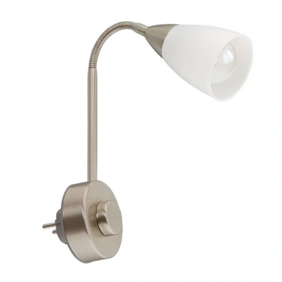Abbildung von Briloner Leuchten Steckerlampe Flexarm, Steckerleuchte E14, Leselampe 25W, inkl. Drehdimmer, matt nickel weiß, Metall, 25 W