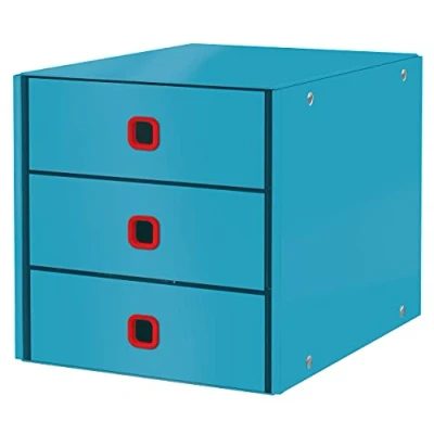 Abbildung von Leitz Click &amp; Store Schubladenset, 3 Schubladen zur Aufbewahrung von Papieren, Dokumenten und Gegenständen, Größe A4, Stabiler Premium Karton, Zuhause/Büro, Cosy Serie, Sanftes Blau, 53680061