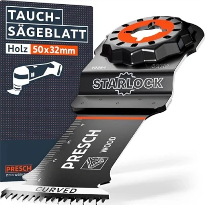 Abbildung von Presch Starlock Sägeblatt Holz 50x32mm Multitool für werkzeuglosen Wechsel Saubere, exakte Schnitte dank Japan Verzahnung &amp; Curved Tec Design Präzises Tauchsägeblatt, Zubehör