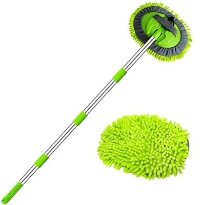 Abbildung von WillingHeart 160 cm 2 in 1 Autowaschbürste Teleskop Mikrofaser Korallen Chenille Autowaschmopp 180 Drehung Waschhandschuh mit Teleskopstiel Verlängerungstab für Auto RV Trucks Wohnwagen Wohnmobil