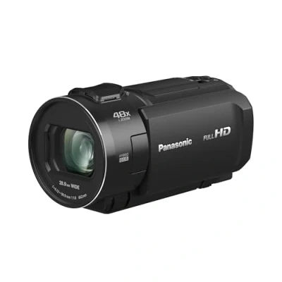 Abbildung von Panasonic HC V900E K Full HD Camcorder, FHD Video, 25 mm F1.8 Weitwinkelobjektiv, 24 facher optischer Zoom, Hybrid OIS+, HDR, Zoom Mikrofon, Touchscreen, Schwarz