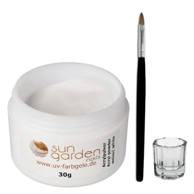 Abbildung von Sun Garden Nails Acryl Pulver weiss 30g+Acrylpinsel+Dappen Dish Glas